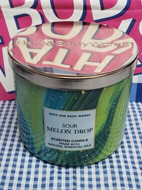 BBW Sour Melon Drop Large 3 Wick Candle Home Fragrance Decor